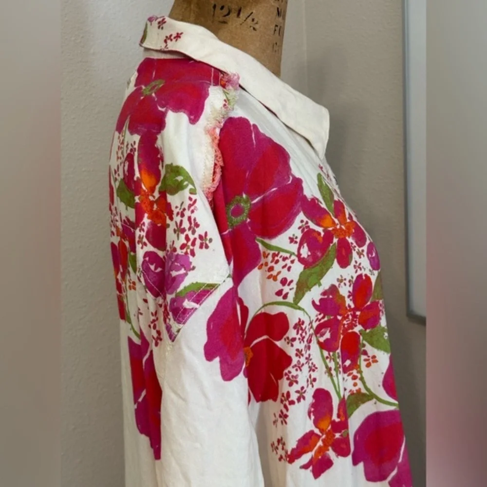 Free People Share Good Vibes Buttondown XS Ivory Pink Combo Floral - Picture 6 of 12